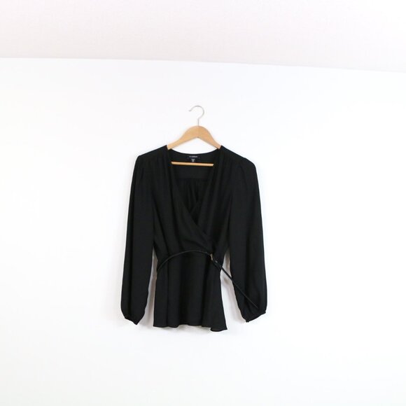 *Le Chateau V Neck Long Sleeve Black Belted Blouse - Picture 3 of 8